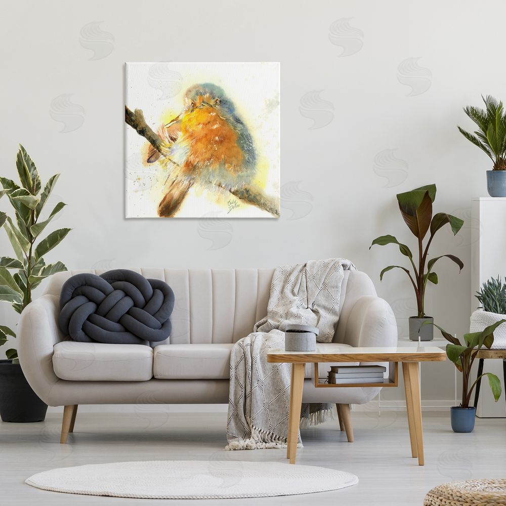 Cady Driver Seated Songbird Watercolor Stretched Canvas on Wall