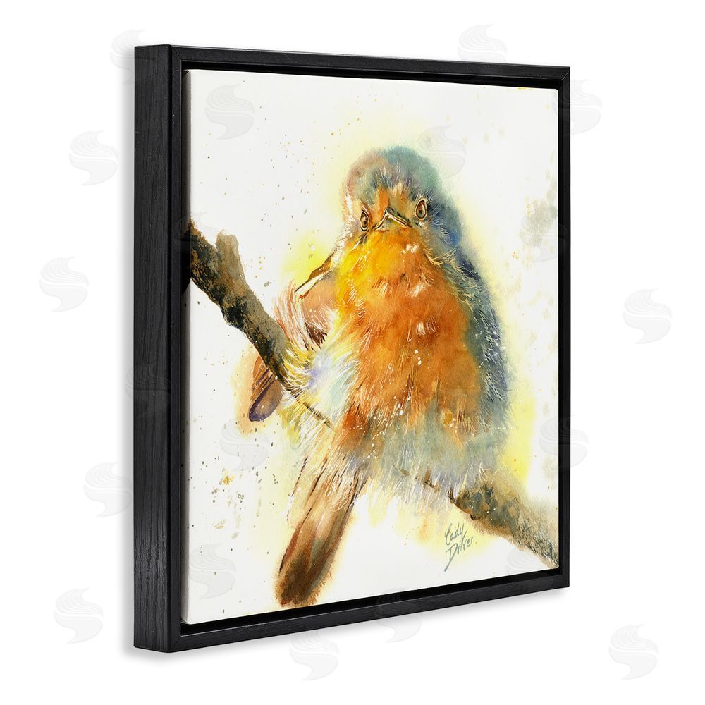 Cady Driver Seated Songbird Watercolor Black Floating Framed Canvas Wall Art Print