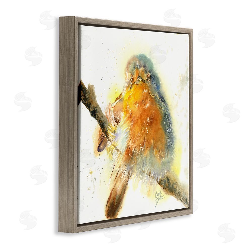 Cady Driver Seated Songbird Watercolor Brown Floating Framed Canvas Wall Art Print