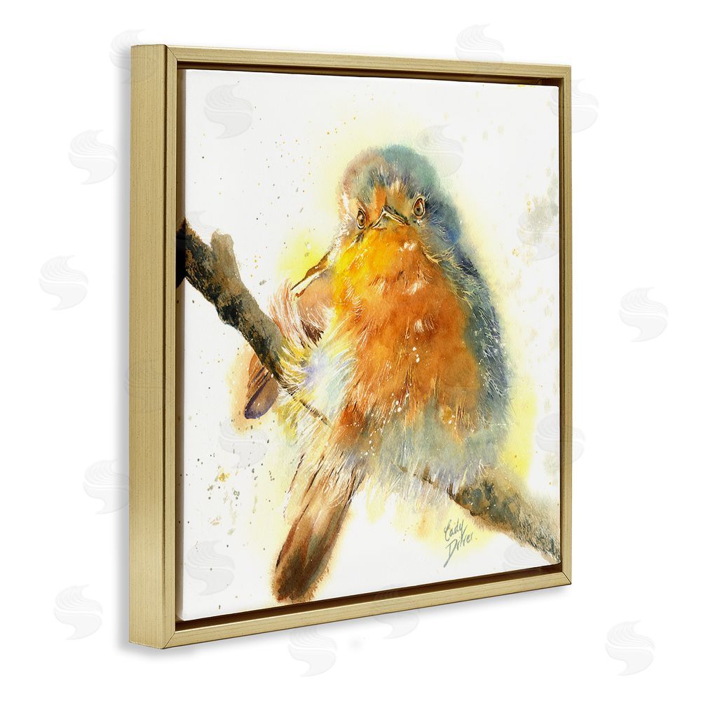 Cady Driver Seated Songbird Watercolor Gold Floating Framed Canvas Wall Art Print