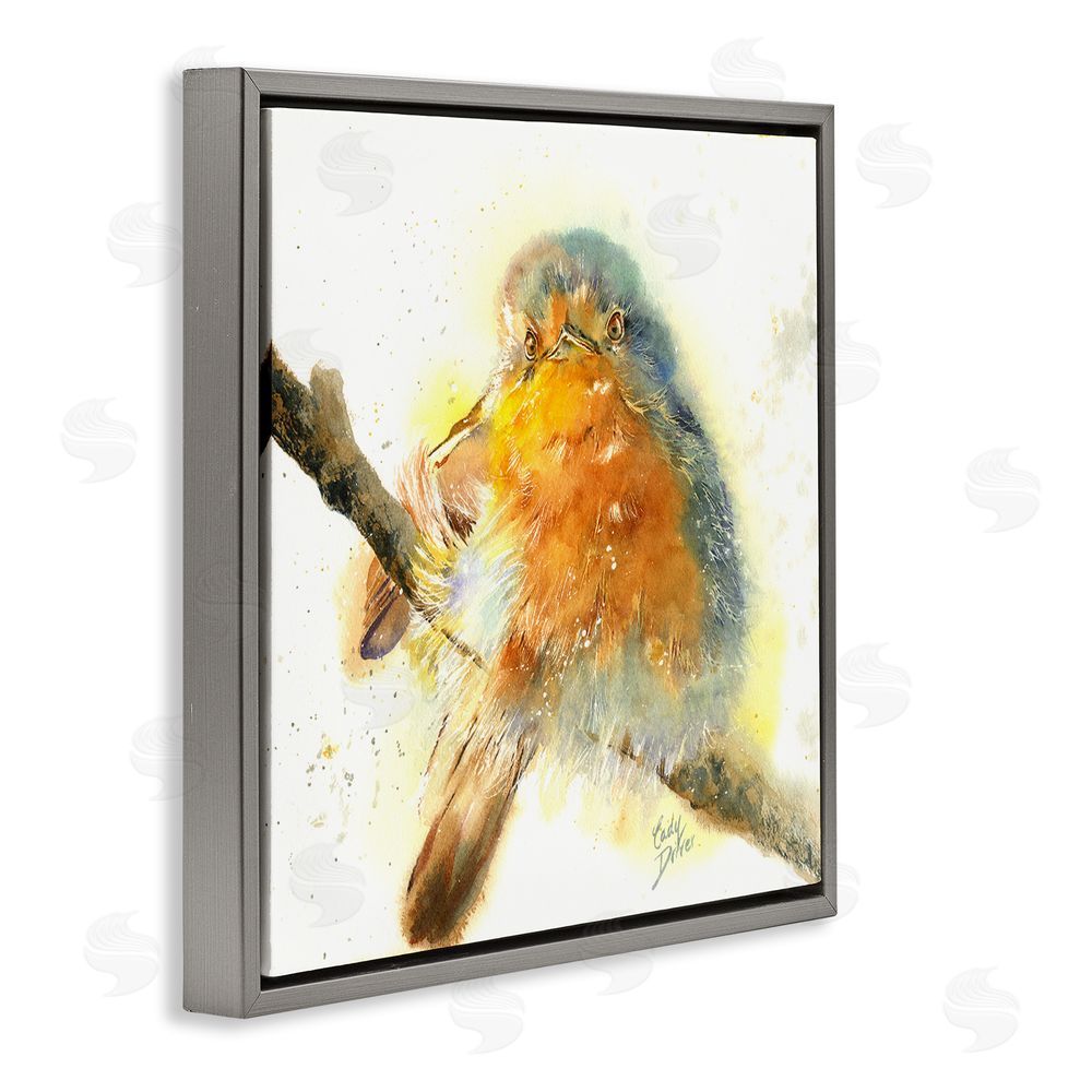 Cady Driver Seated Songbird Watercolor Gray Floating Framed Canvas Wall Art Print