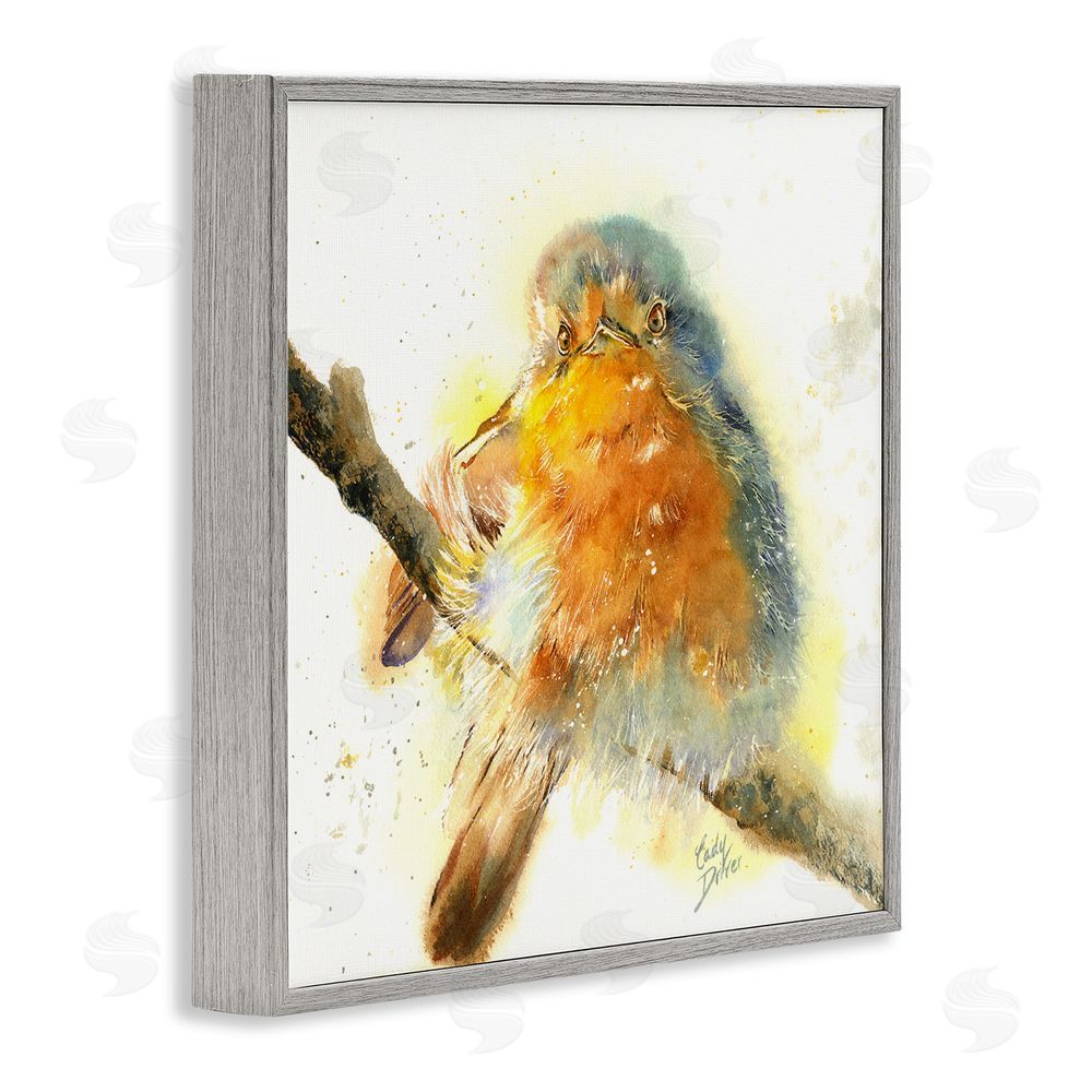 Cady Driver Seated Songbird Watercolor Gray Framed Giclee Wall Art Print