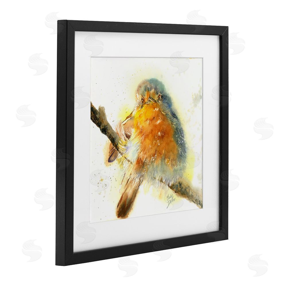 Cady Driver Seated Songbird Watercolor Black Framed Print Under Glass with White Mat Wall Art