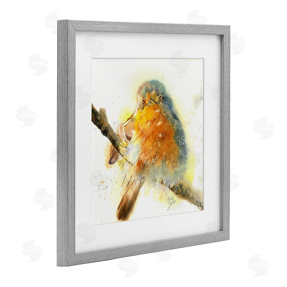 Cady Driver Seated Songbird Watercolor Gray Framed Print Under Glass with White Mat Wall Art