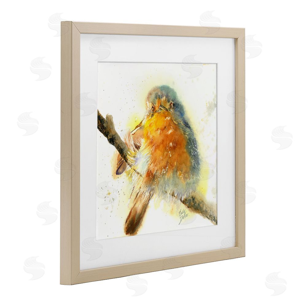 Cady Driver Seated Songbird Watercolor Brown Framed Print Under Glass with White Mat Wall Art