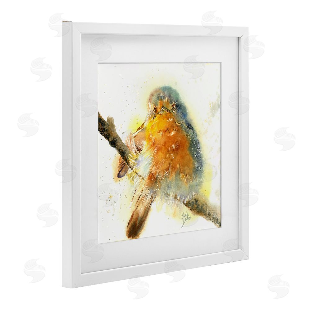 Cady Driver Seated Songbird Watercolor White Framed Print Under Glass with White Mat Wall Art