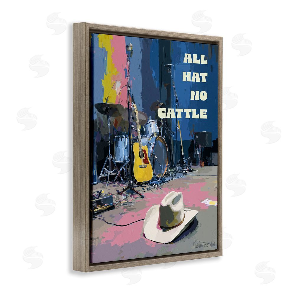A Barefoot Stylist All Hat No Cattle Musician Brown Floating Frame Canvas Wall Art Print