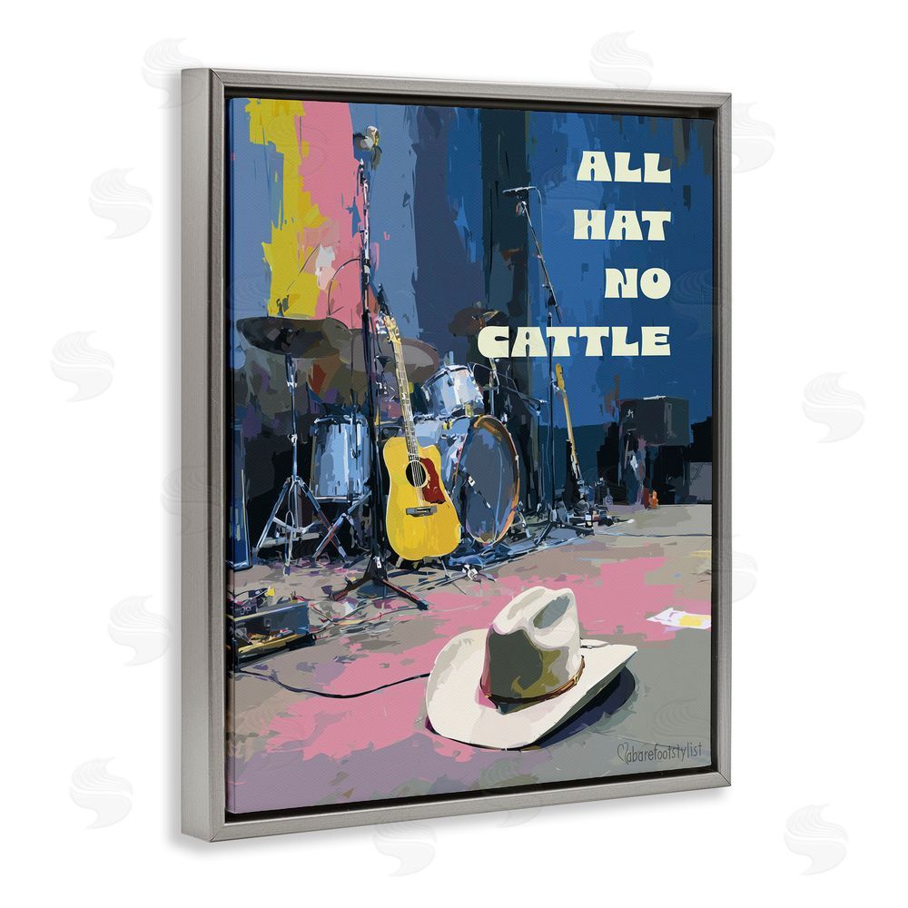 A Barefoot Stylist All Hat No Cattle Musician Gray Floating Frame Canvas Wall Art Print