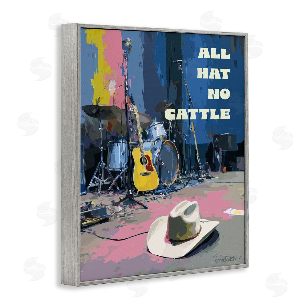 A Barefoot Stylist All Hat No Cattle Musician Gray Framed Giclee Wall Art Print