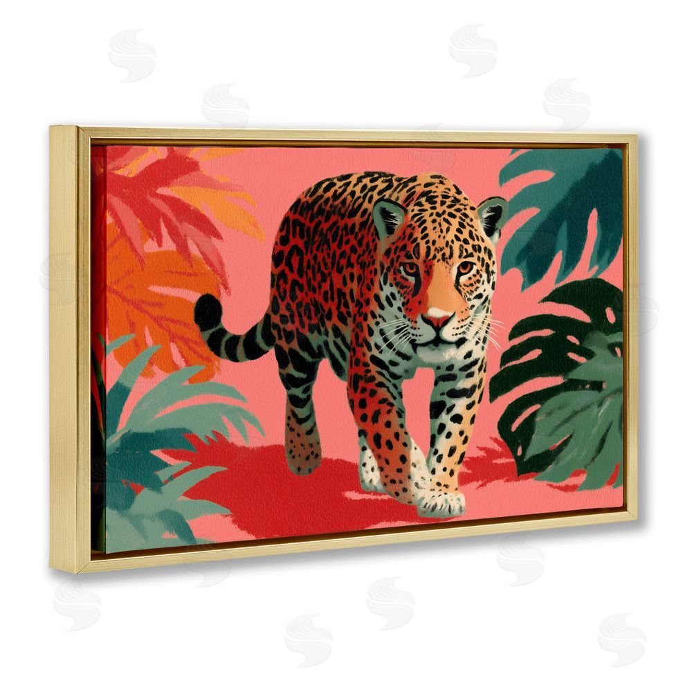 A Barefoot Stylist Big Cat & Color Gold Floating Frame Canvas Wall Art Print