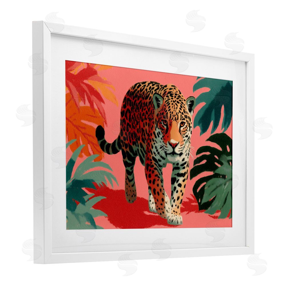 A Barefoot Stylist Big Cat & Color White Framed Print Under Glass Wall Art