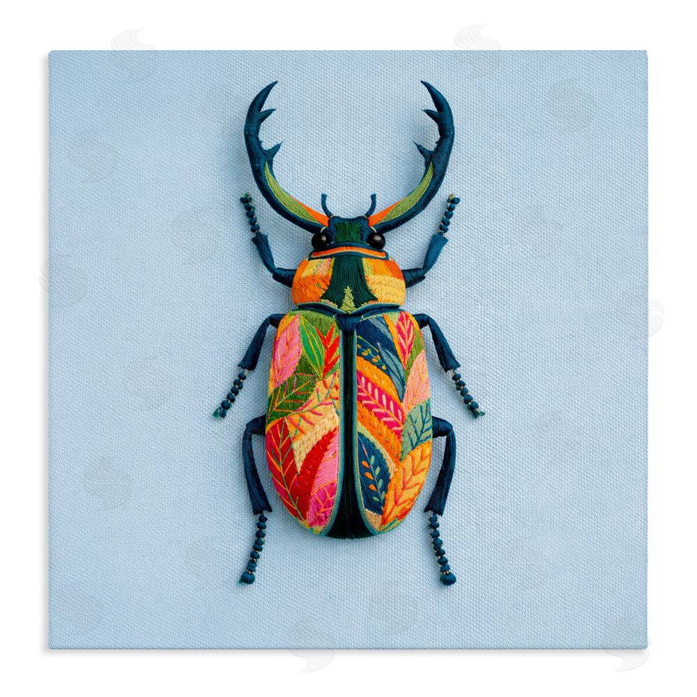 A Barefoot Stylist Beautiful Faux Embroidery Bug Stretched Canvas Wall Art Print