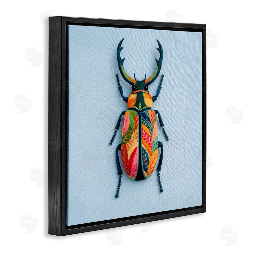 A Barefoot Stylist Beautiful Faux Embroidery Bug Black Floating Frame Canvas Wall Art Print