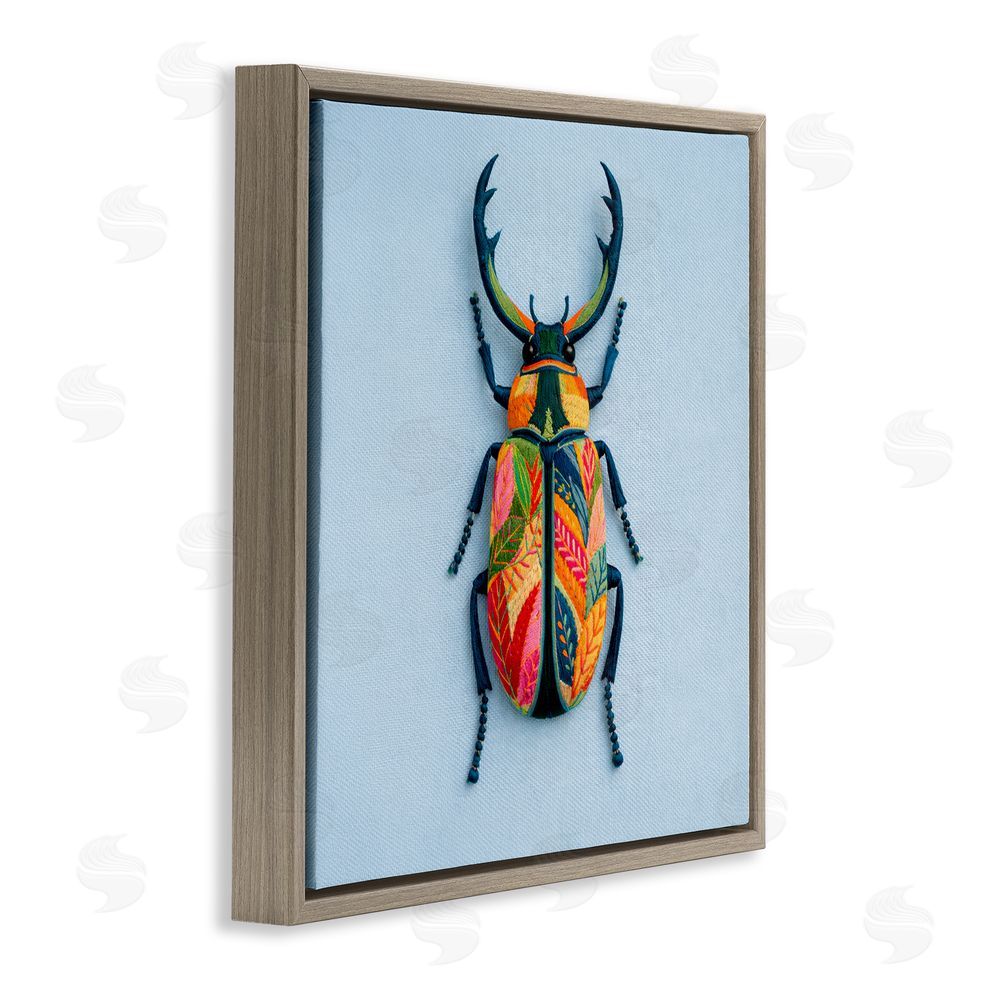 A Barefoot Stylist Beautiful Faux Embroidery Bug Brown Floating Frame Canvas Wall Art Print