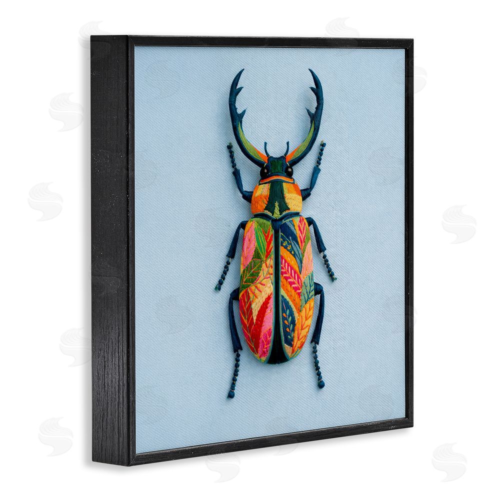 A Barefoot Stylist Beautiful Faux Embroidery Bug Black Framed Giclee Wall Art Print
