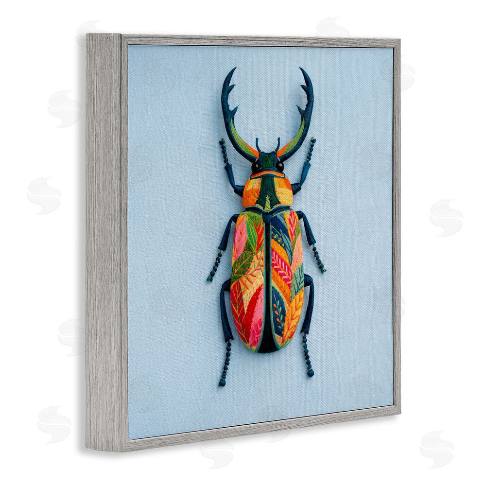 A Barefoot Stylist Beautiful Faux Embroidery Bug Gray Framed Giclee Wall Art Print