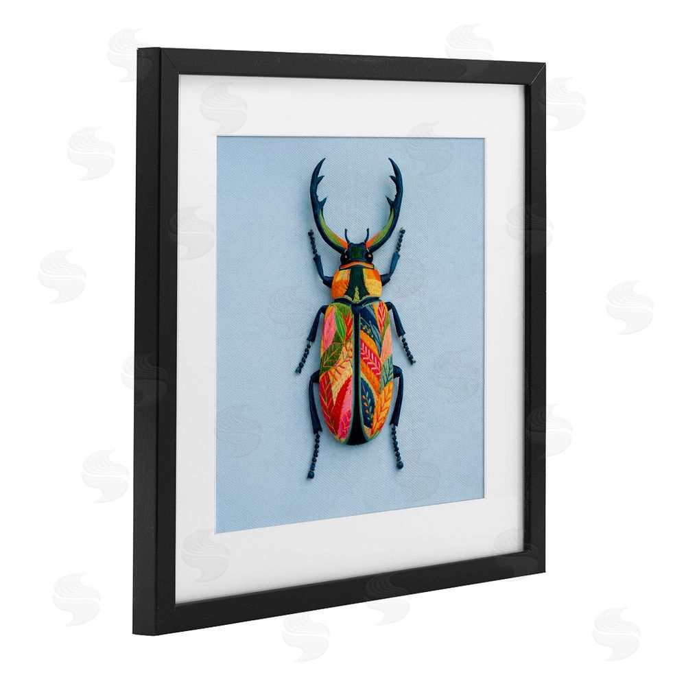 A Barefoot Stylist Beautiful Faux Embroidery Bug Black Framed Print Under Glass Wall Art