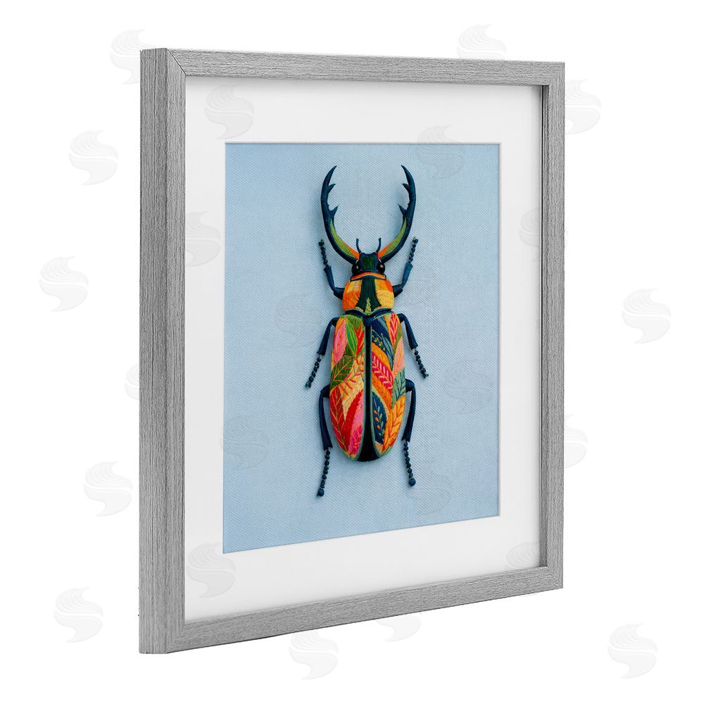 A Barefoot Stylist Beautiful Faux Embroidery Bug Gray Framed Print Under Glass Wall Art
