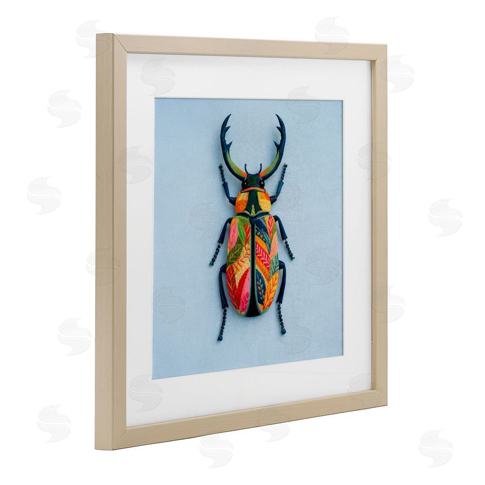 A Barefoot Stylist Beautiful Faux Embroidery Bug Brown Framed Print Under Glass Wall Art