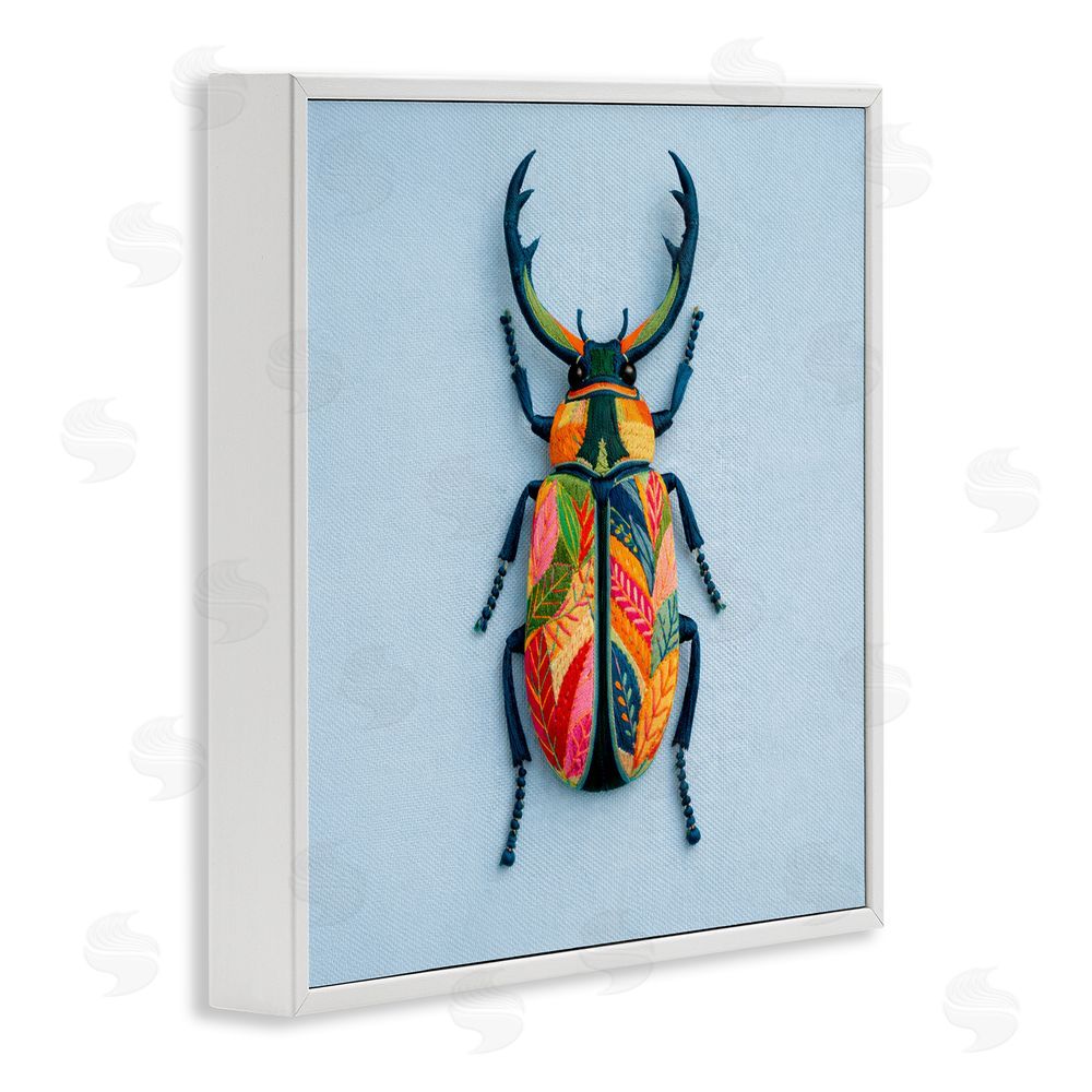A Barefoot Stylist Beautiful Faux Embroidery Bug White Framed Giclee Wall Art Print
