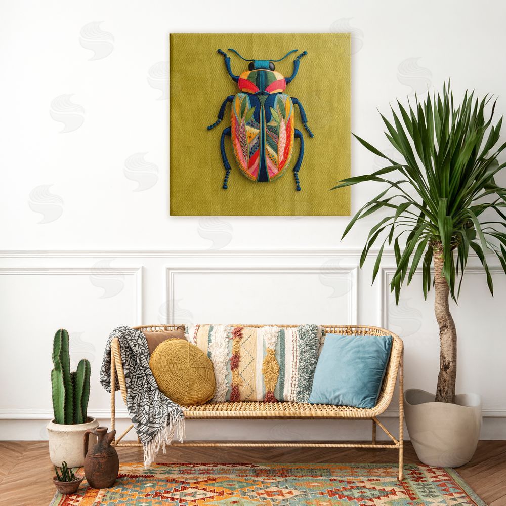 A Barefoot Stylist Beautiful Leaf Patterned Bug Wings Stretched Canvas Wall Art in Room