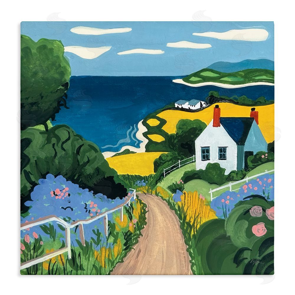 Morgan Birch Coastal Fields Over Seaside Stretched Canvas Wall Art Print