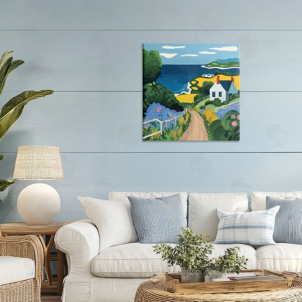 Morgan Birch Coastal Fields Over Seaside Stretched Canvas Wall Art in Room