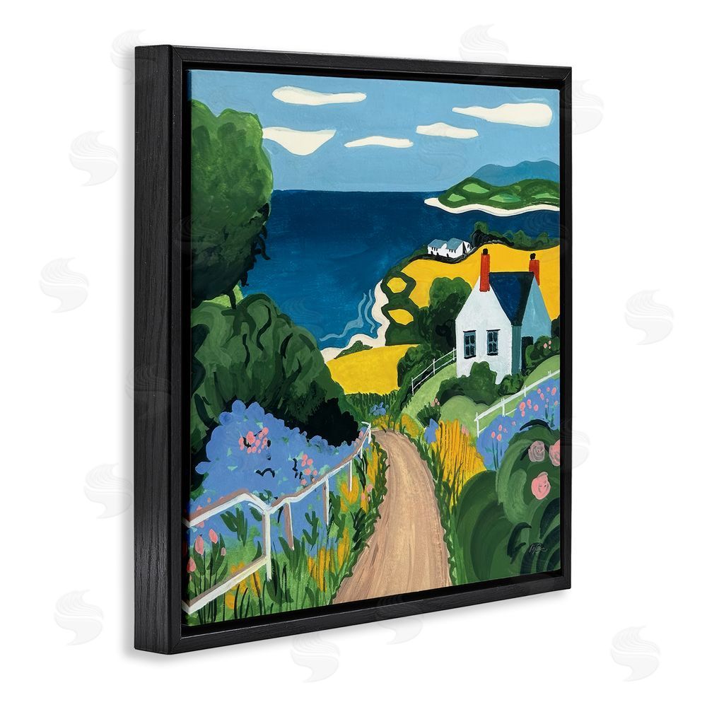 Morgan Birch Coastal Fields Over Seaside Black Floating Frame Canvas Wall Art Print