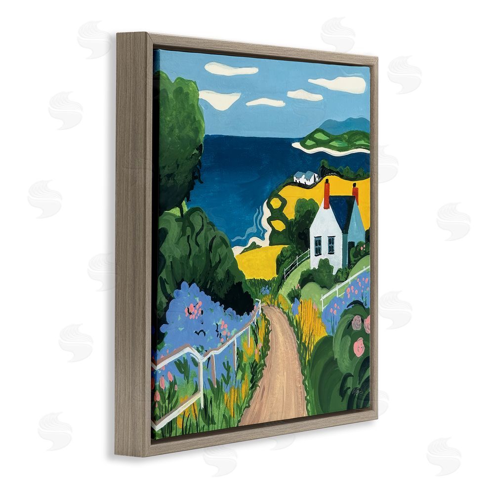 Morgan Birch Coastal Fields Over Seaside Brown Floating Frame Canvas Wall Art Print