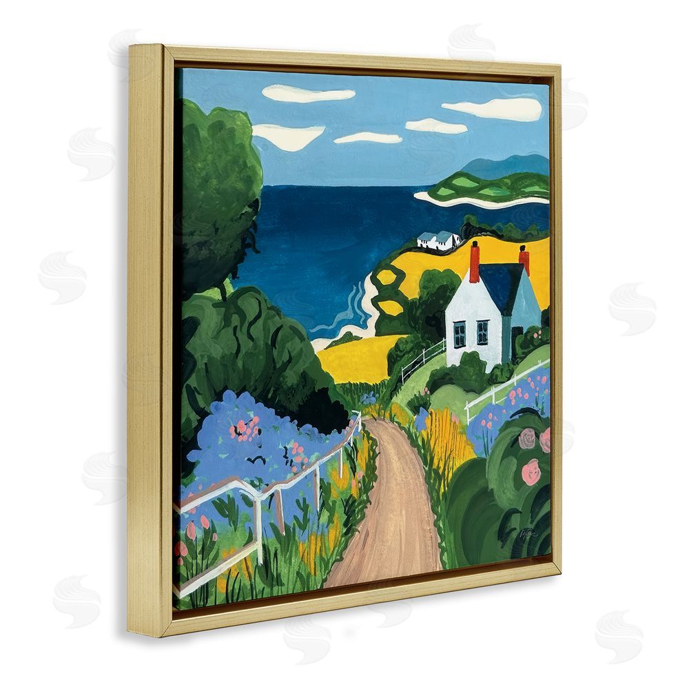 Morgan Birch Coastal Fields Over Seaside Gold Floating Frame Canvas Wall Art Print