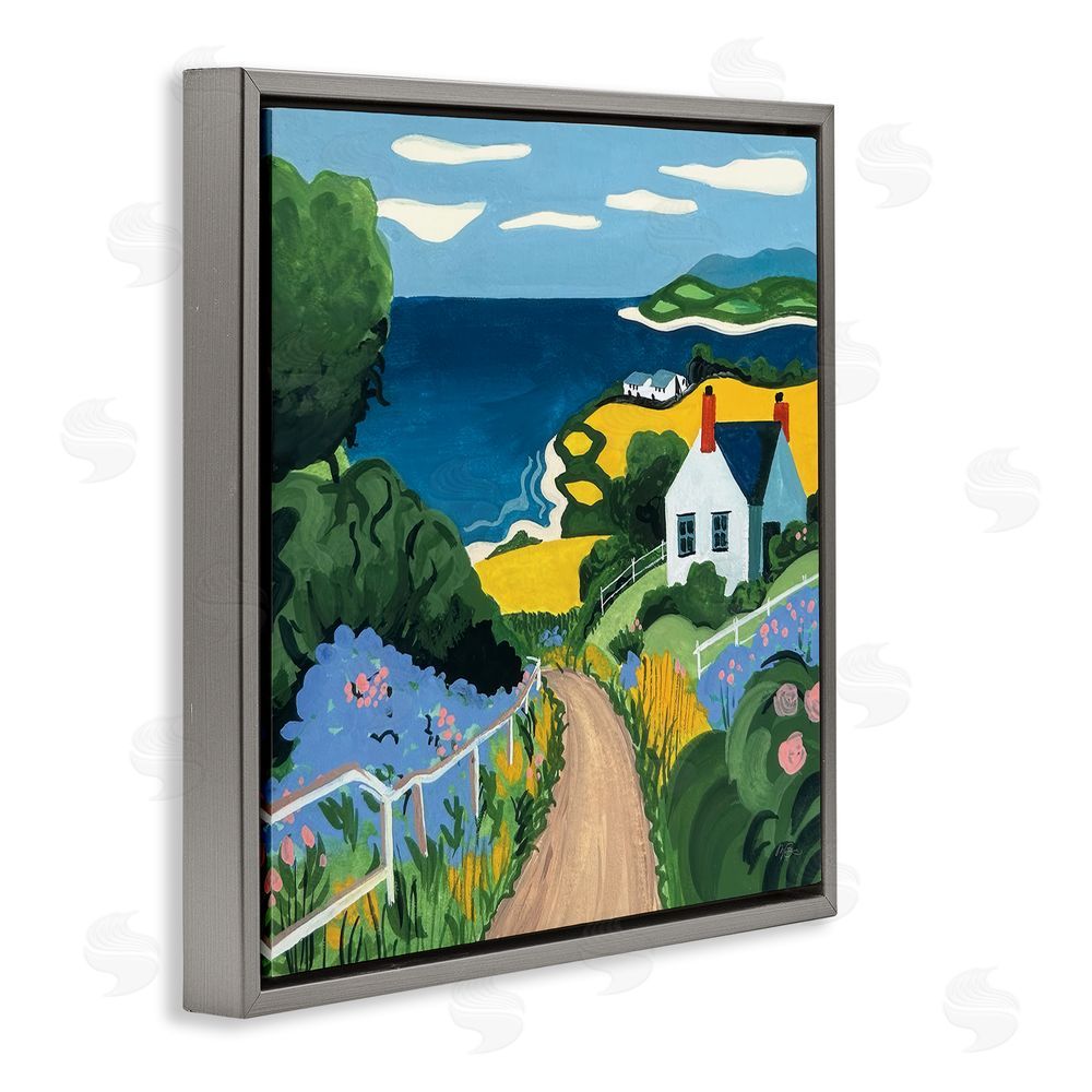 Morgan Birch Coastal Fields Over Seaside Gray Floating Frame Canvas Wall Art Print