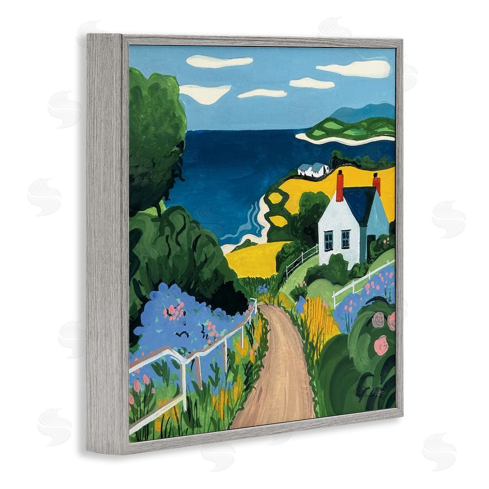 Morgan Birch Coastal Fields Over Seaside Gray Framed Giclee Wall Art Print