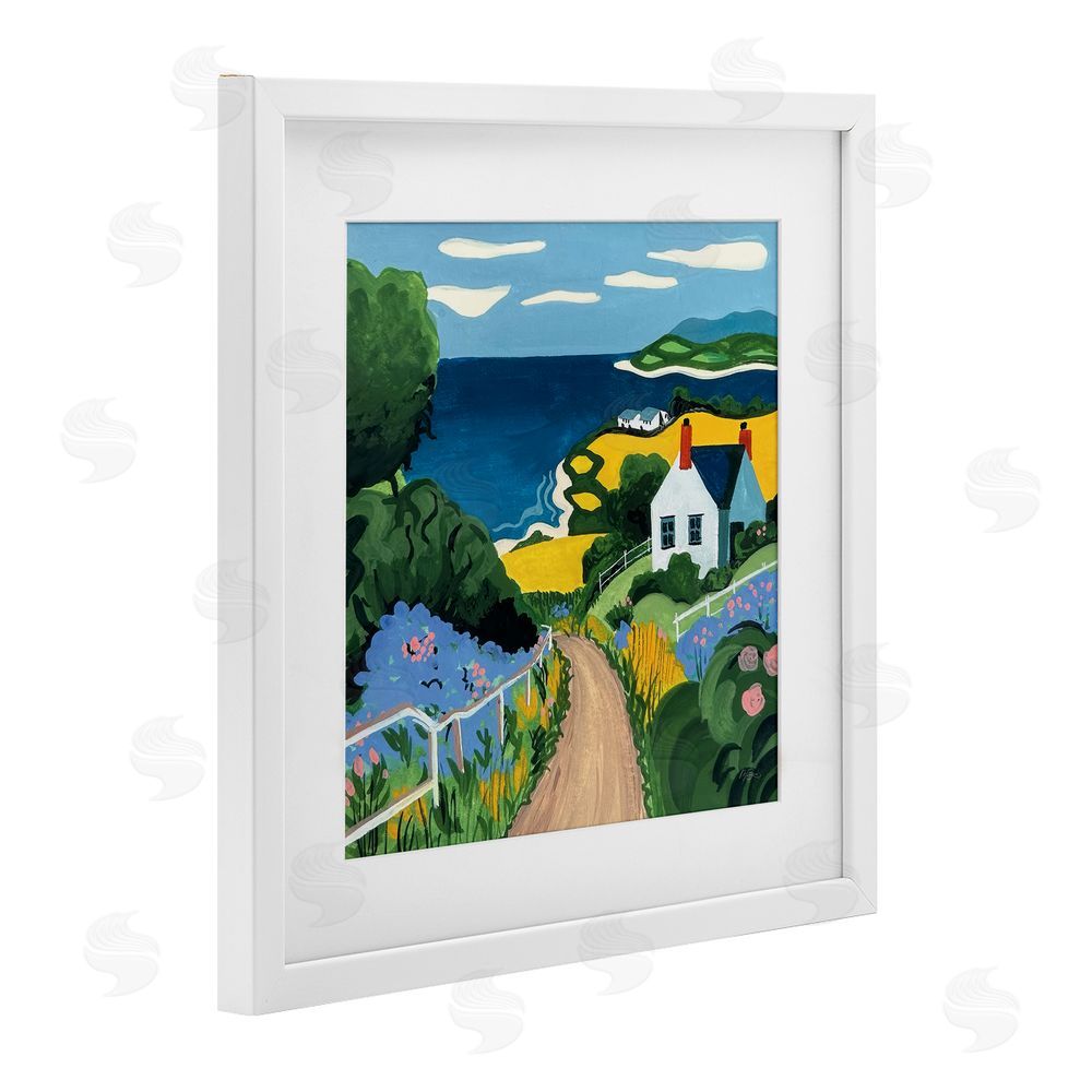 Morgan Birch Coastal Fields Over Seaside White Framed Print Under Glass Wall Art