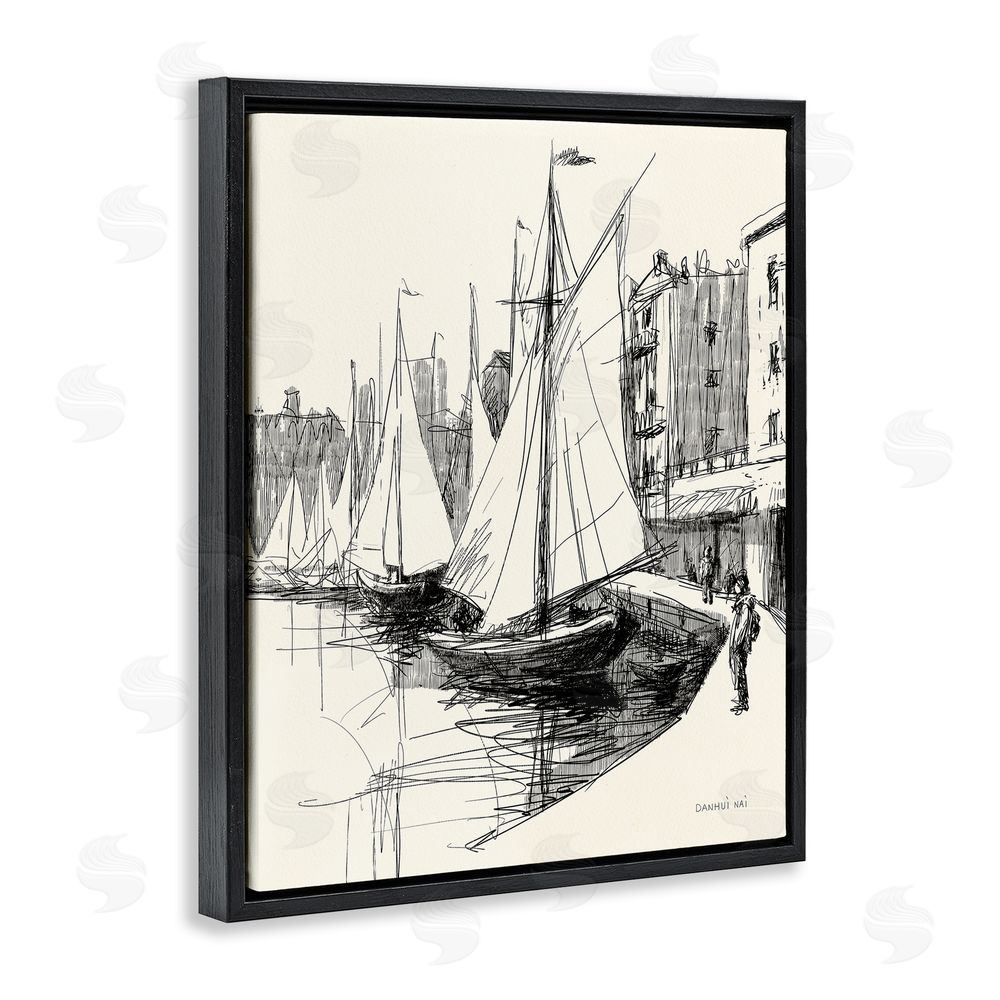 Danhui Nai Coastal Sketch Drawing Black Floating Frame Canvas Wall Art Print