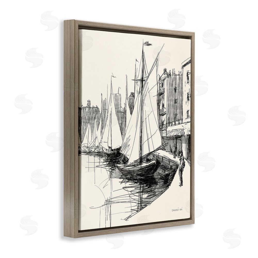 Danhui Nai Coastal Sketch Drawing Brown Floating Frame Canvas Wall Art Print