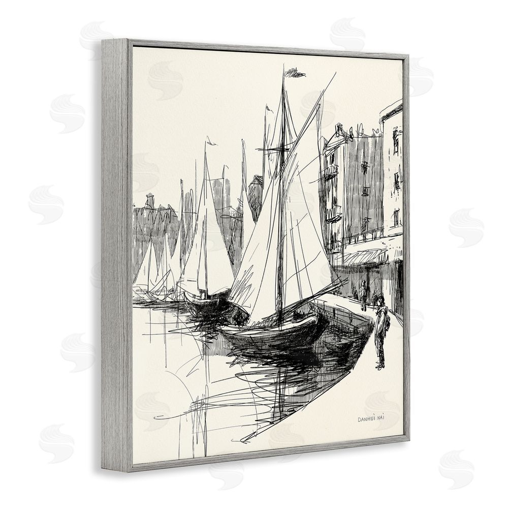Danhui Nai Coastal Sketch Drawing Gray Framed Giclee Wall Art Print