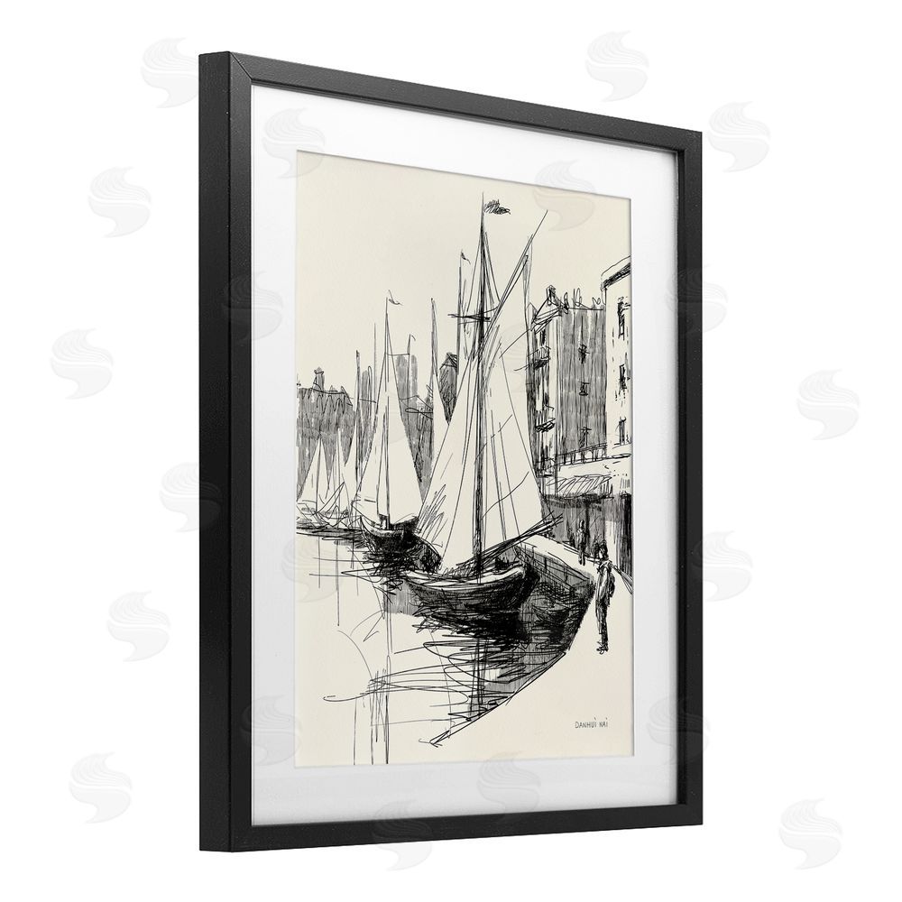 Danhui Nai Coastal Sketch Drawing Black Framed Print Under Glass Wall Art