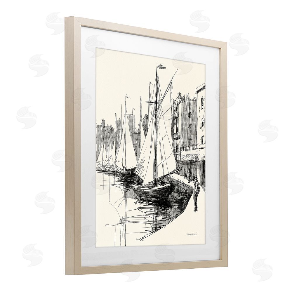 Danhui Nai Coastal Sketch Drawing Brown Framed Print Under Glass Wall Art