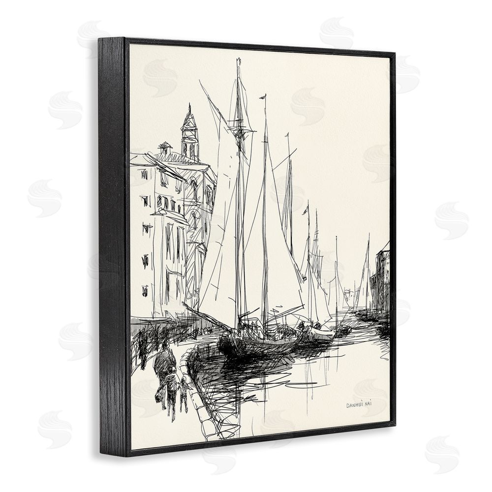 Danhui Nai Coastal Sketch with Sails Black Framed Giclee Wall Art Print