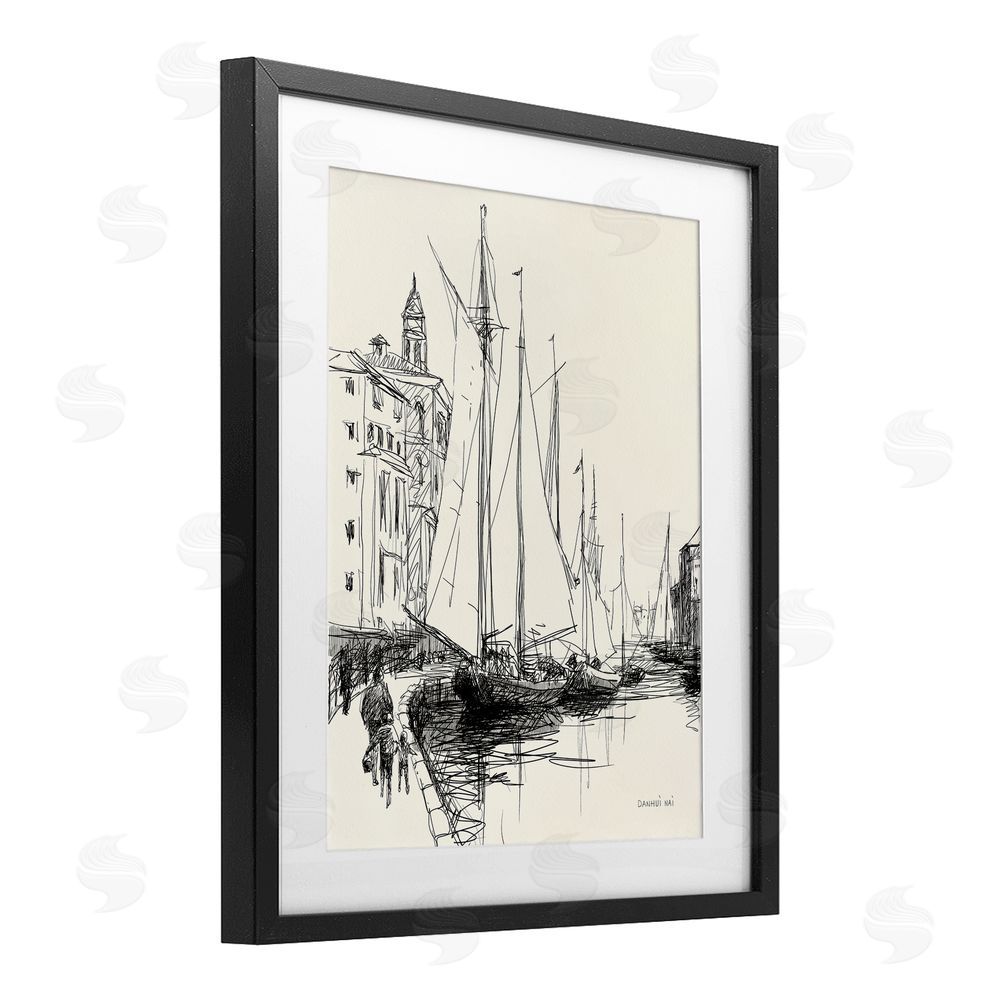 Danhui Nai Coastal Sketch with Sails Black Framed Print Under Glass Wall Art