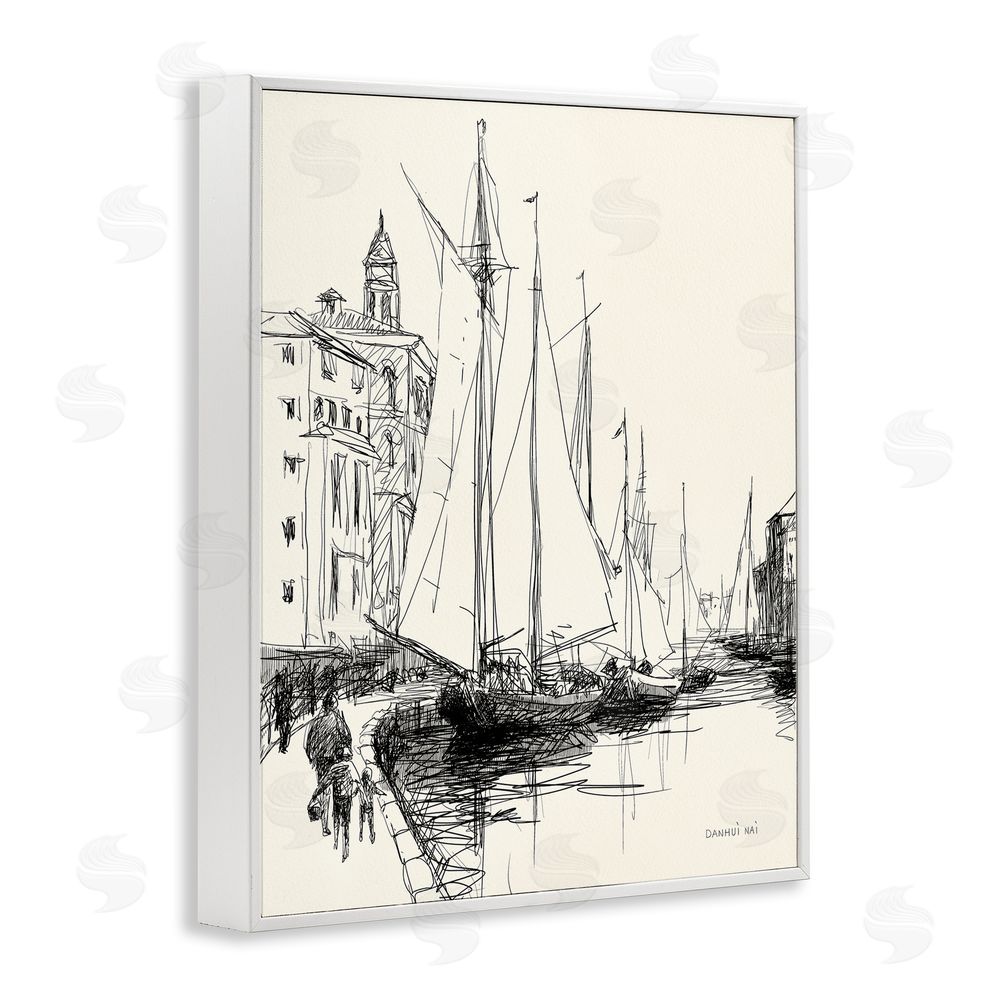 Danhui Nai Coastal Sketch with Sails White Framed Giclee Wall Art Print