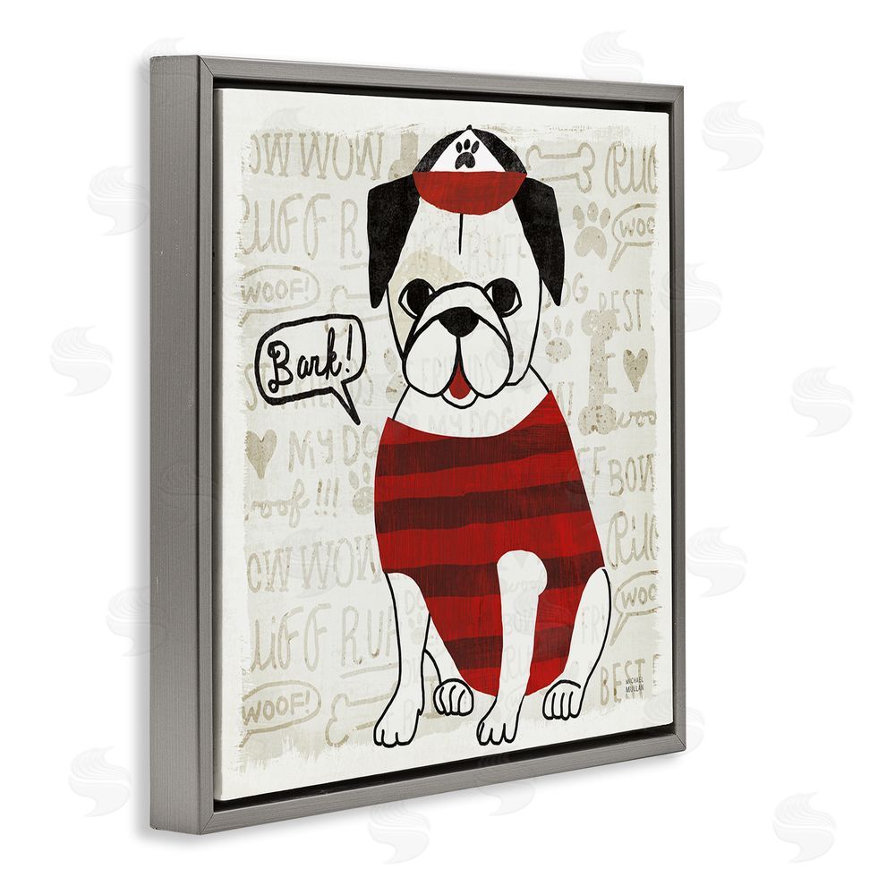 Michael Mullan Bark Puppy Love with Cap Gray Floating Frame Canvas Wall Art Print