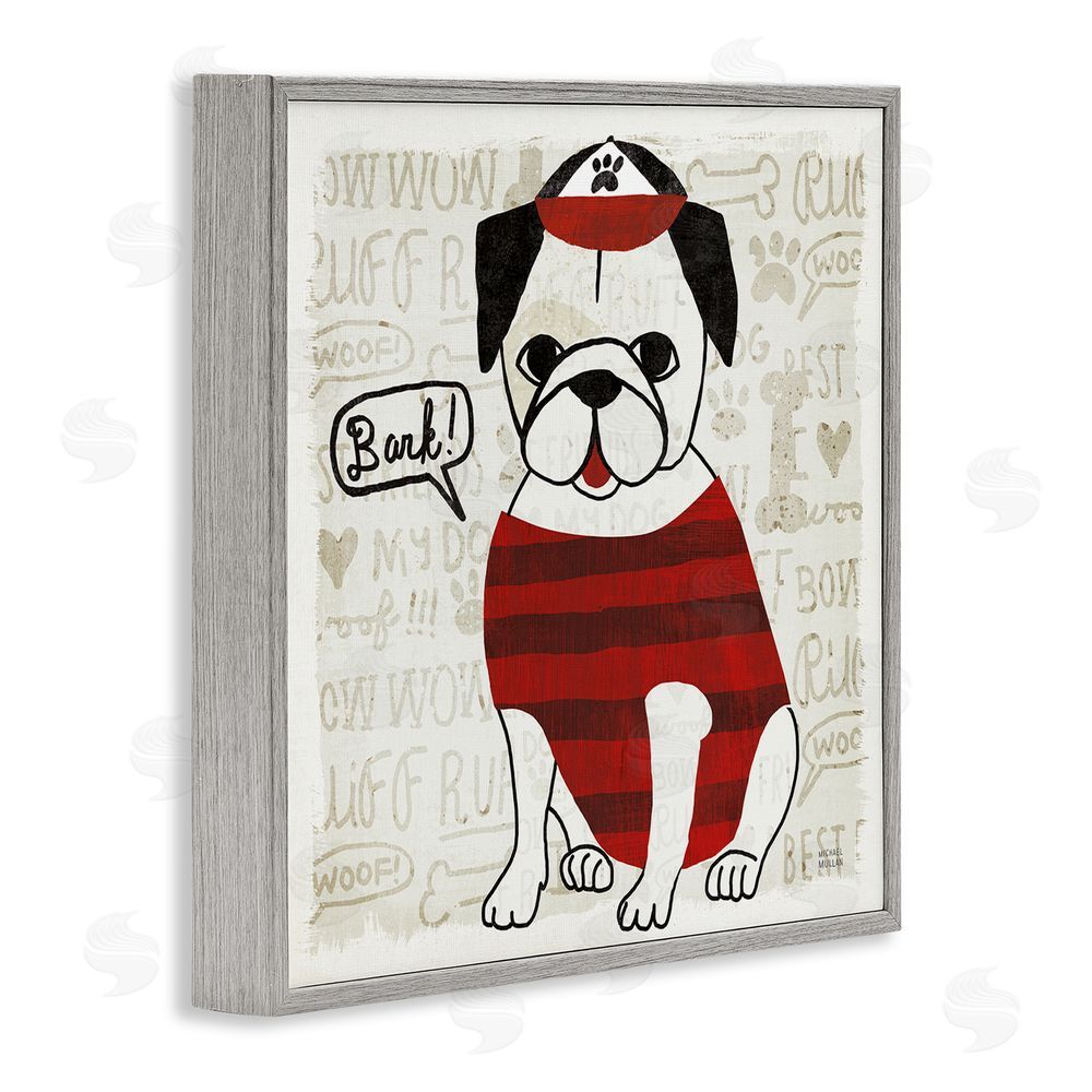 Michael Mullan Bark Puppy Love with Cap Gray Framed Giclee Wall Art Print