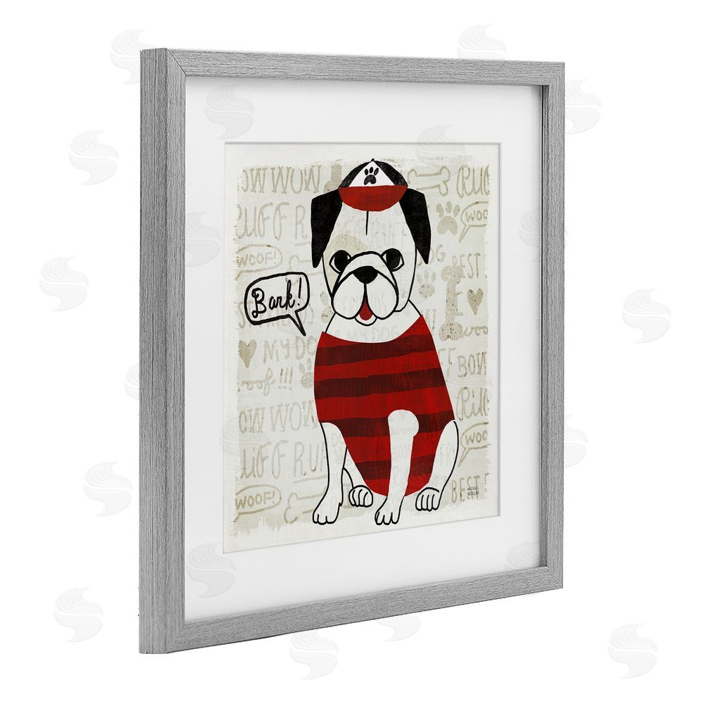 Michael Mullan Bark Puppy Love with Cap Gray Framed Print Under Glass Wall Art