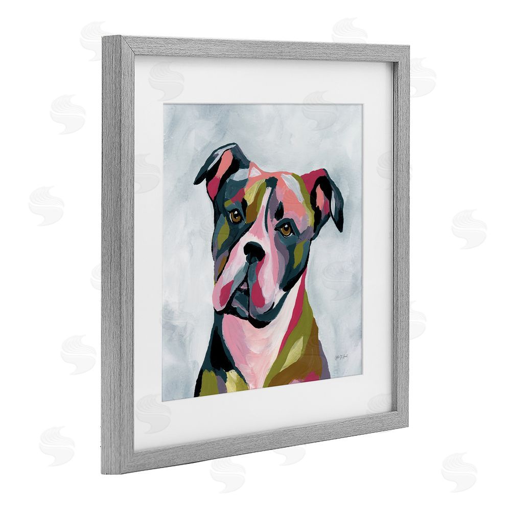 Yvette St. Amant Abstract Pitbull Portrait Gray Framed Print Under Glass Wall Art
