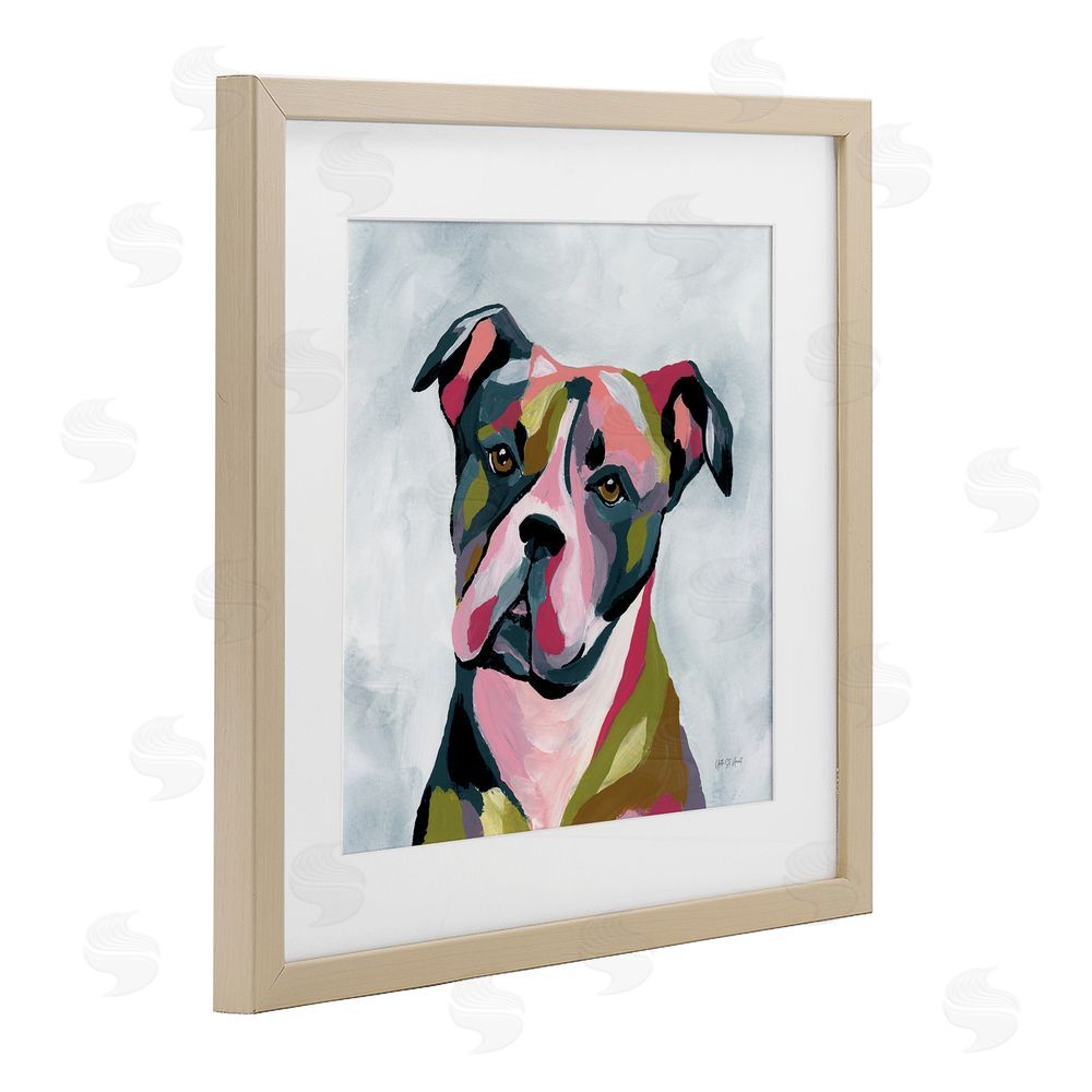 Yvette St. Amant Abstract Pitbull Portrait Brown Framed Print Under Glass Wall Art