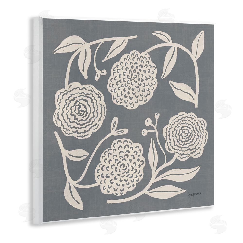 Cheryl Warrick Bloom Toss in Neutrals Wooden Wall Plaque Art Print