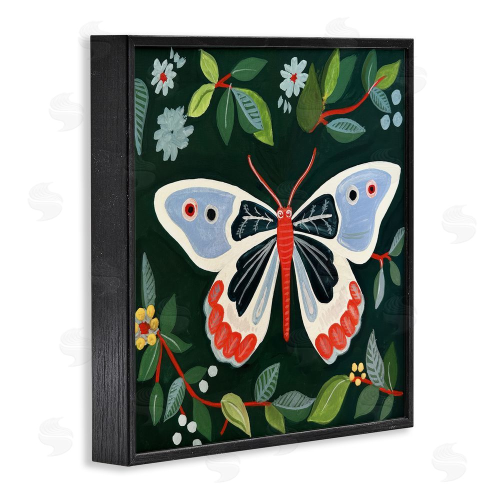 Morgan Birch Butterfly Among Vibrant Green Leaves Black Framed Giclee Wall Art Print