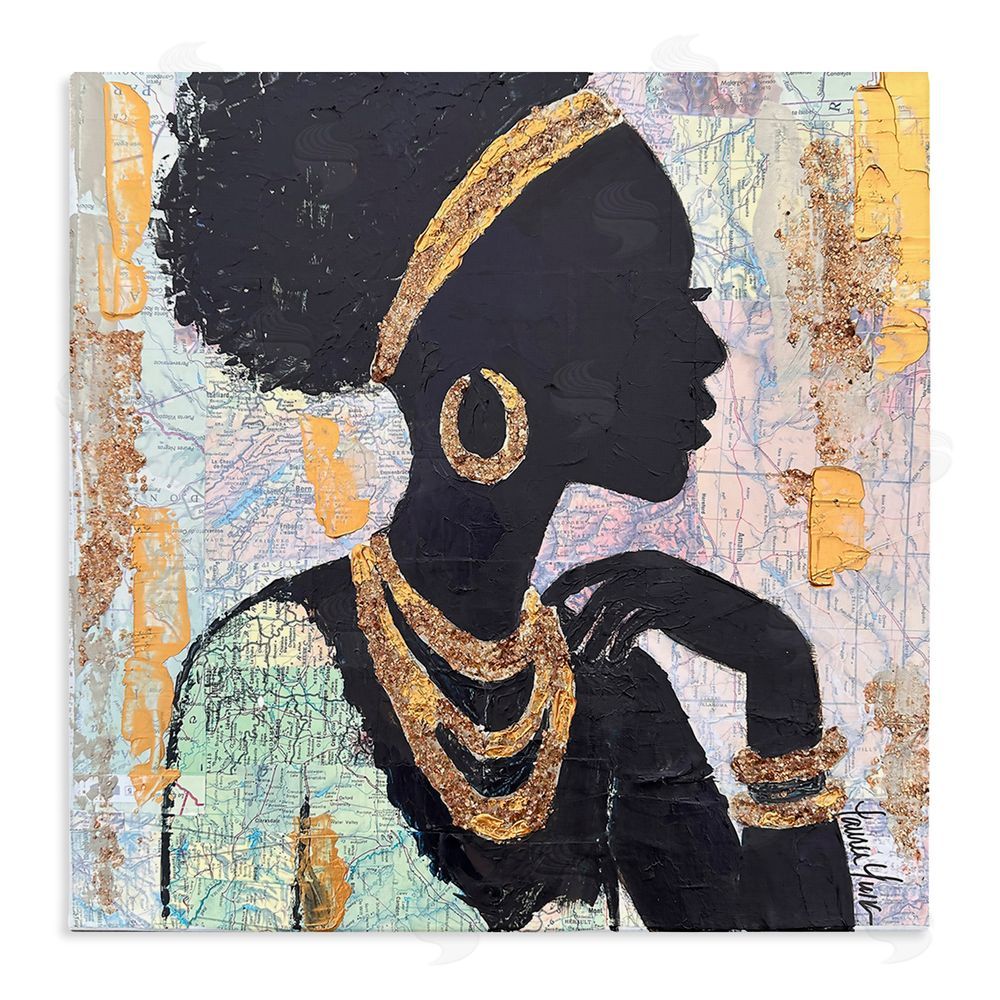 Lauren Luna Jewelry Clad Girl Silhouette Stretched Canvas Wall Art