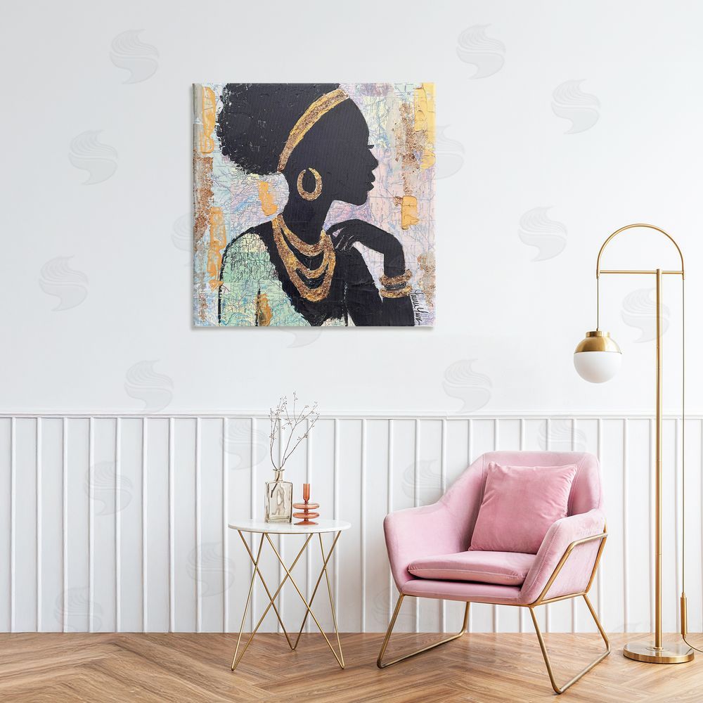 Lauren Luna Jewelry Clad Girl Silhouette Stretched Canvas Wall Art in Room